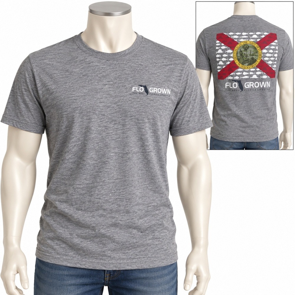 FloGrown Mens Florida State Flag Fish Graphic T-Shirt Gray Medium Short Sleeve